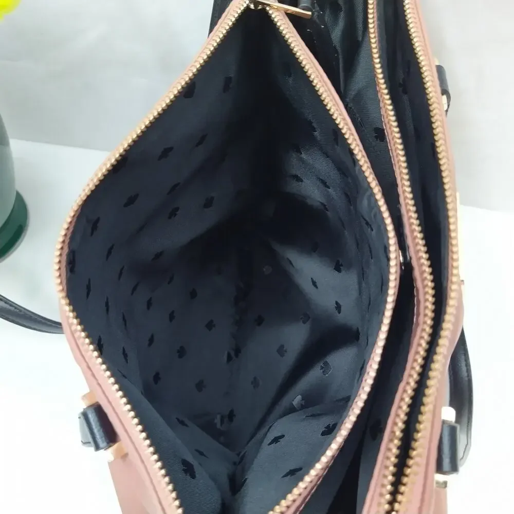 Kate Spade Dawn Sparrow Dusty Mauve Nylon Black Leather Satchel Shoulder Bag